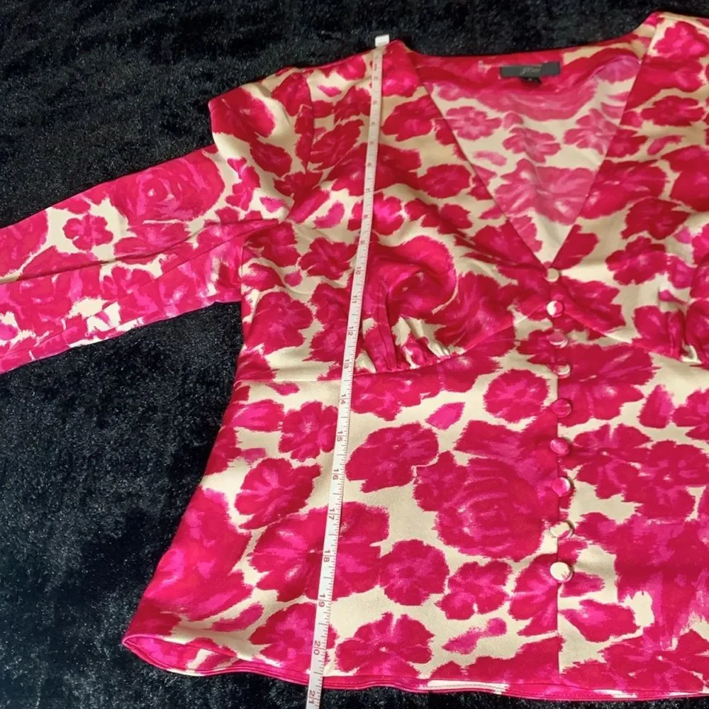 J.Crew Women's Deep V-Neck Long Sleeve Button-Front Top in Shaded Floral Size 8